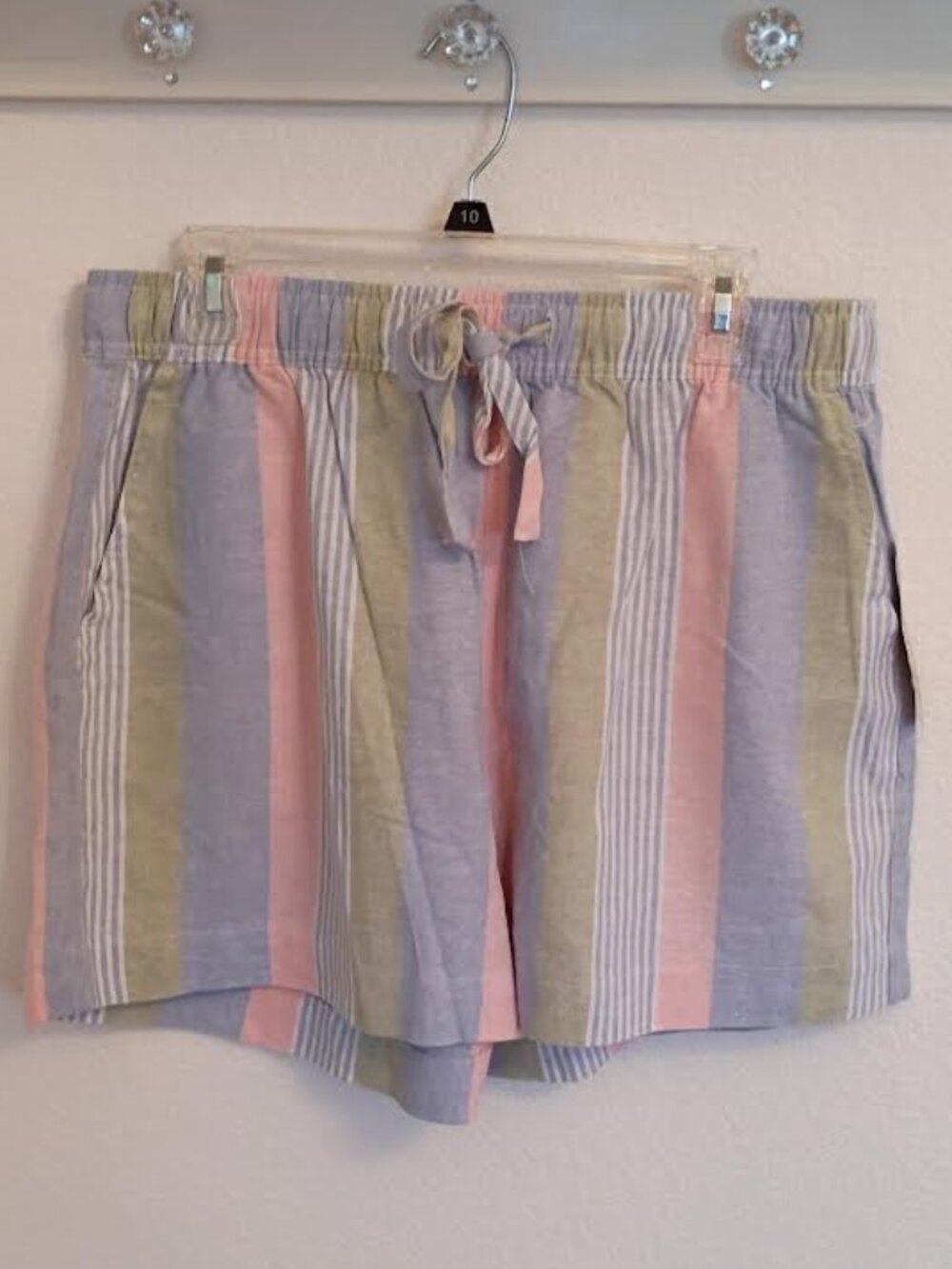 COMO VINTAGE WOMEN'S SHORTS STRIPED ELASTIC DRAWSTRING WAIST LINEN BLEND NWT- L